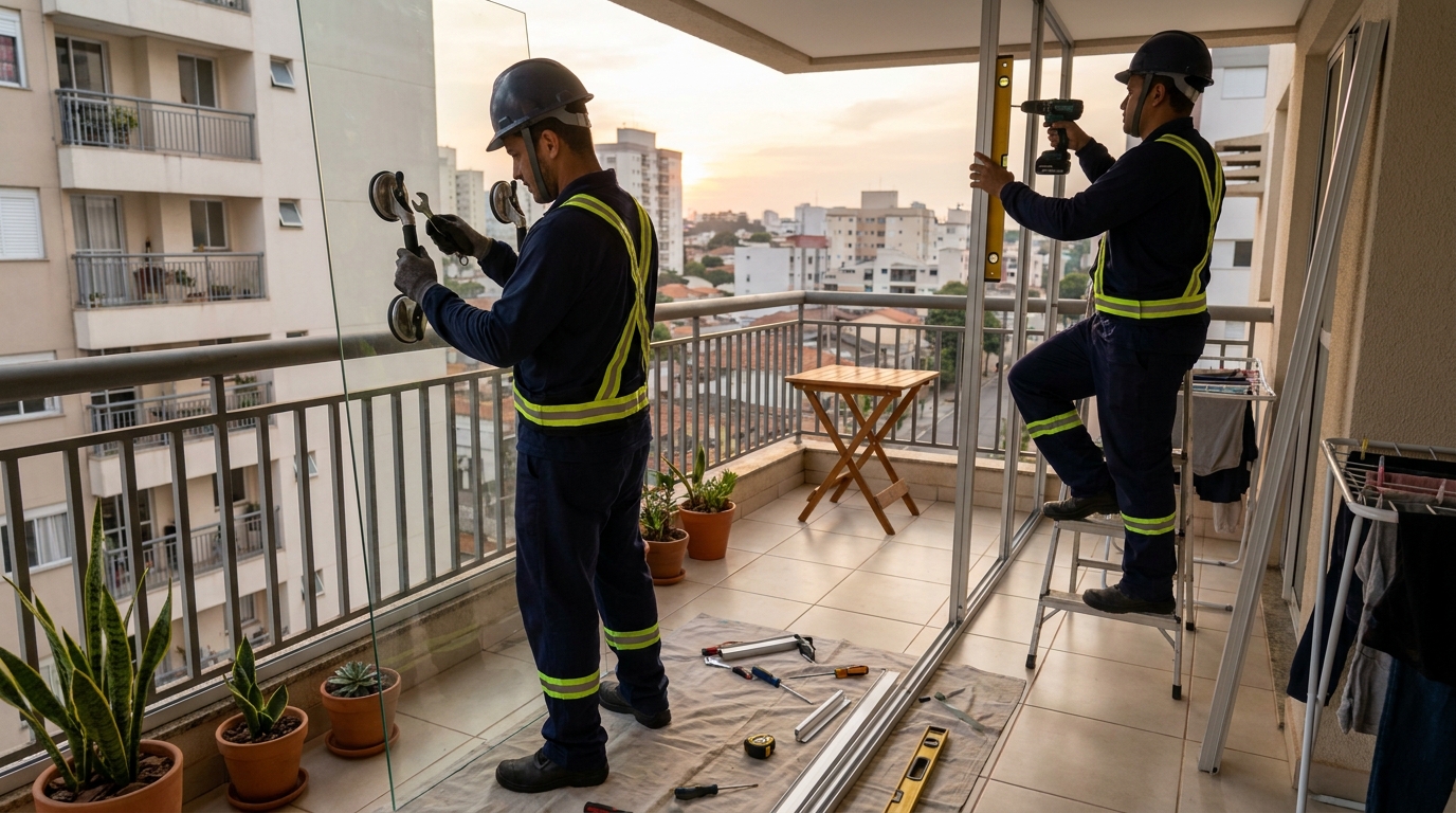 Instalação de parede de vidro em sacada em Petrolina-PE